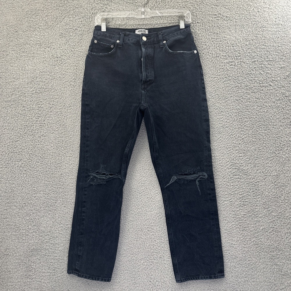 Agolde Riley High Rise Straight Crop Jeans Unseen Dark Blue Preppy Women 27 x 26